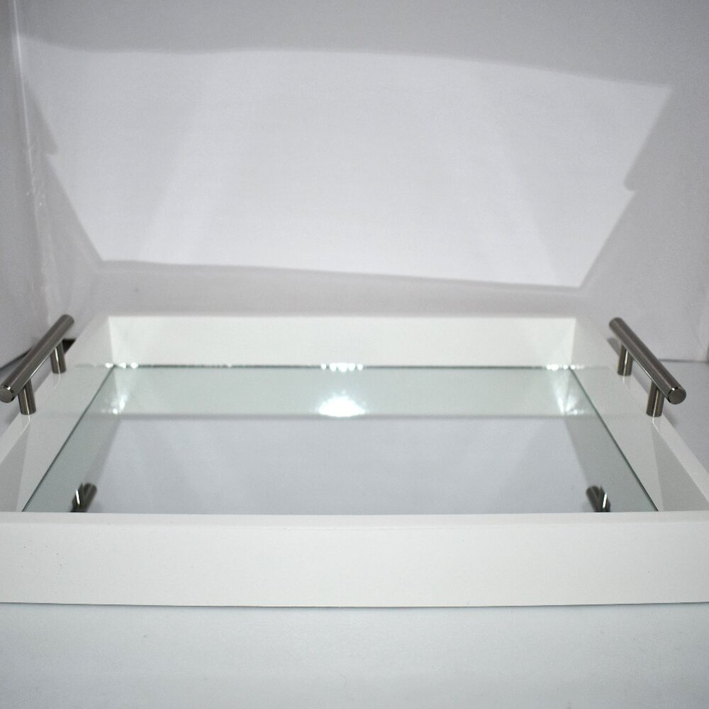Kate and Laurel Lipton Modern Rectangular Mirrored Tray, 16.5 x 12.25, White/Sil